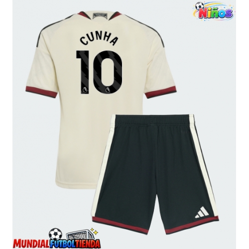 Camiseta Manchester United Matheus Cunha #10 Tercera Equipación Replica 2026-27 para niños mangas cortas (+ Pantalones cortos)